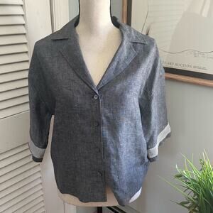 Purotatto Top Womens 42 US Medium Gray Linen Sparkle Boxy Lagenlook Minimalist